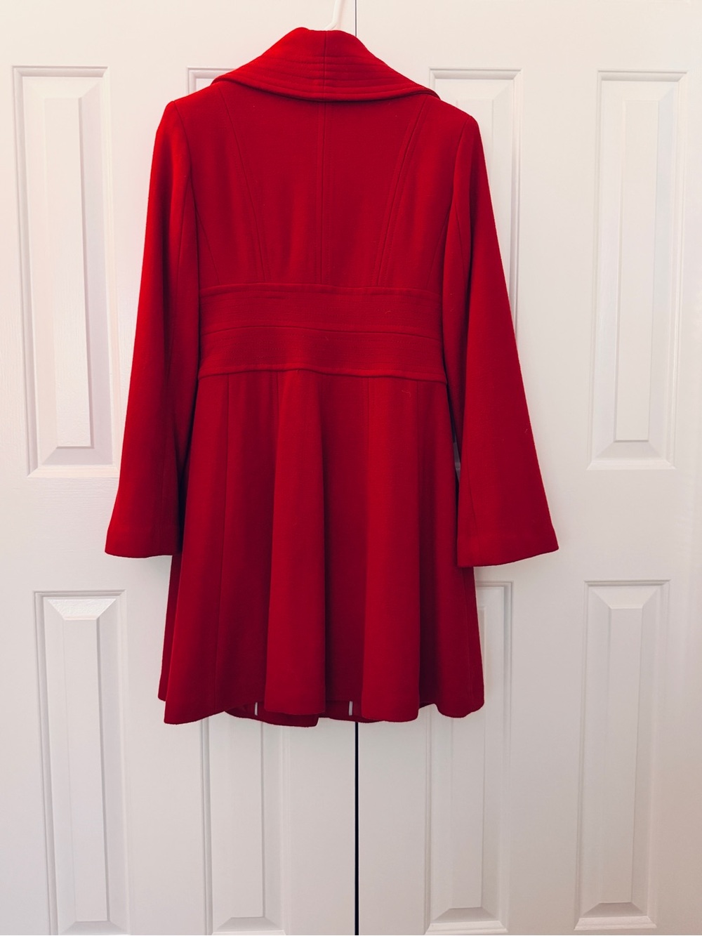 Wool Blend Red Flared Dress Coat